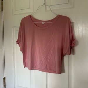 Women's Pink crop Top with cuffed sleeves